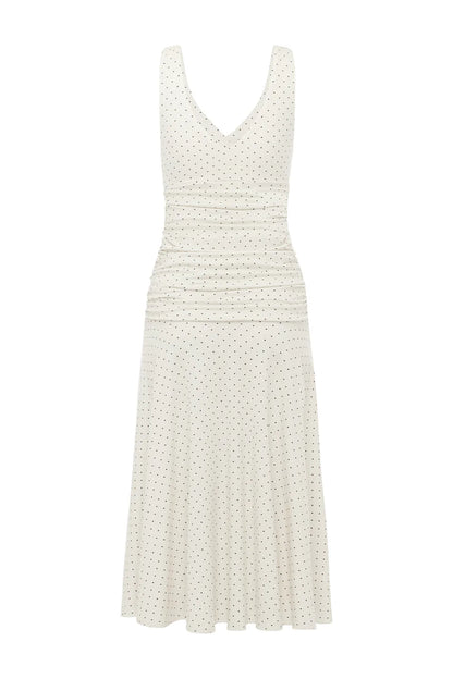 RUCHED PLUNGE JERSY DRESS | POIS BIANCA