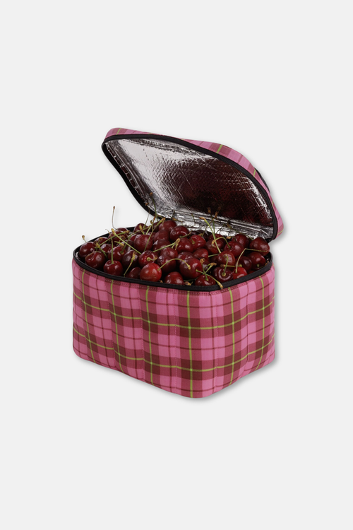 Baggu Puffy Lunch Bag Azalea Pink Tartan