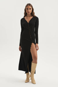ROCKY JERSEY BUTTON UP DRESS | BLACK
