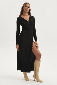 ROCKY JERSEY BUTTON UP DRESS | BLACK