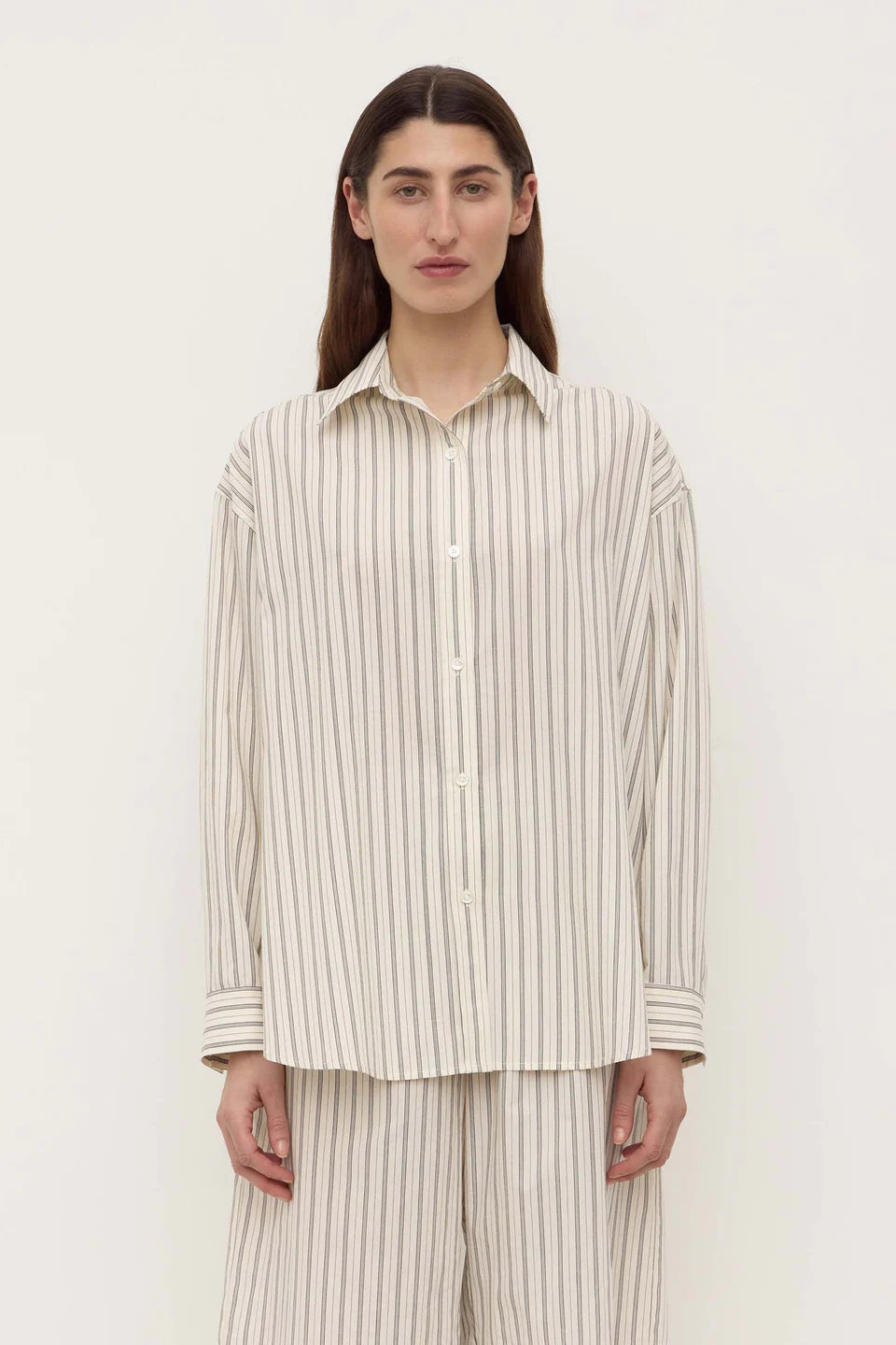 RIA STRIPE LONG SLEEVE SHIRT | CREAM / SMOKE