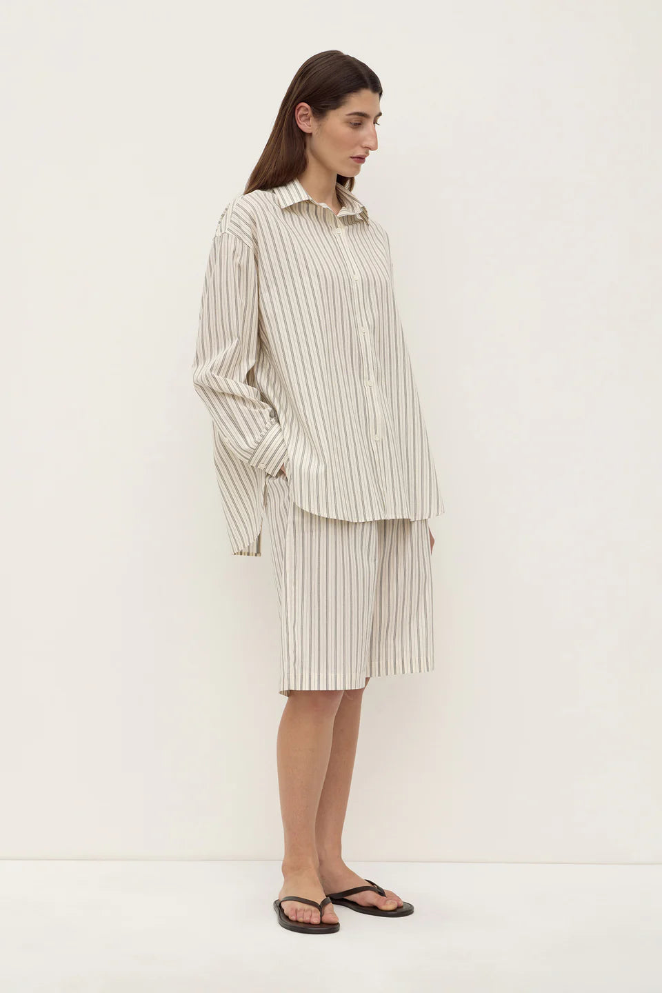 RIA STRIPE LONG SLEEVE SHIRT | CREAM / SMOKE