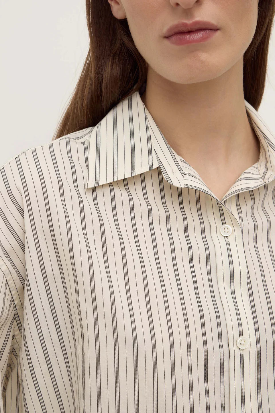 RIA STRIPE LONG SLEEVE SHIRT | CREAM / SMOKE