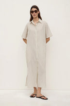 RIA STRIPE MIDI SHIRT DRESS | CREAM/SMOKE
