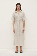 RIA STRIPE MIDI SHIRT DRESS | CREAM/SMOKE