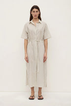 RIA STRIPE MIDI SHIRT DRESS | CREAM/SMOKE