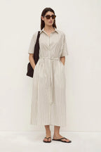 RIA STRIPE MIDI SHIRT DRESS | CREAM/SMOKE