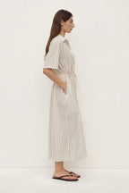 RIA STRIPE MIDI SHIRT DRESS | CREAM/SMOKE