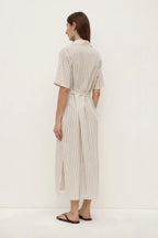 RIA STRIPE MIDI SHIRT DRESS | CREAM/SMOKE
