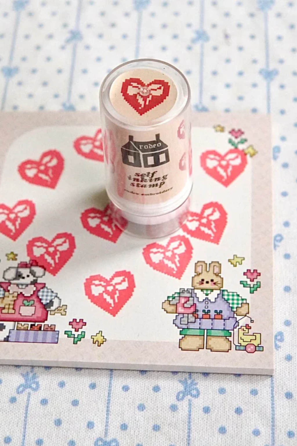 Rodeo Embroidery Heart Bow Self Inking Stamp
