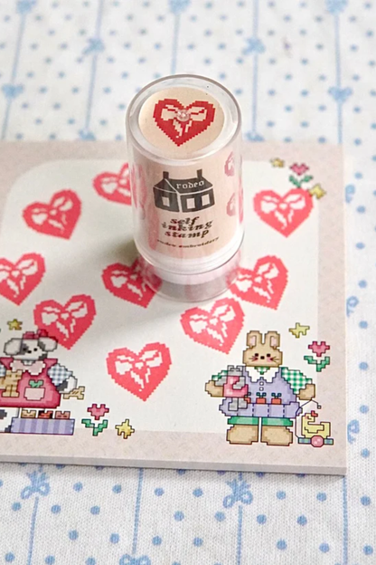 Rodeo Embroidery Heart Bow Self Inking Stamp