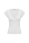 Olga Joan Ruched Plunge Cap Sleeve Top Bianca