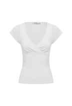 Olga Joan Ruched Plunge Cap Sleeve Top Bianca