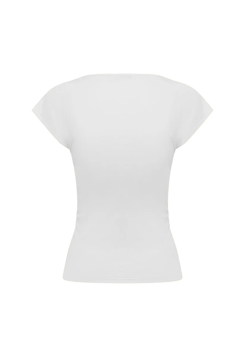 Olga Joan Ruched Plunge Cap Sleeve Top Bianca