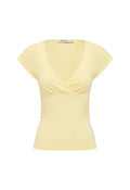 Olga Joan Ruched Plunge Cap Sleeve Top Limone