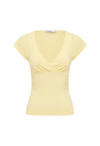 Olga Joan Ruched Plunge Cap Sleeve Top Limone