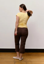 Olga Joan Ruched Plunge Cap Sleeve Top Limone