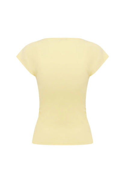 Olga Joan Ruched Plunge Cap Sleeve Top Limone