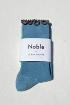 Le Bon Shoppe Ruffled Modal Socks Powder Blue & Brown Edge
