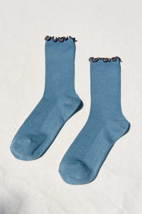 RUFFLED MODAL SOCKS | POWDER BLUE / BROWN EDGE