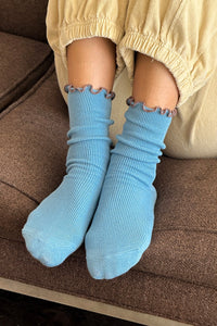 RUFFLED MODAL SOCKS | POWDER BLUE / BROWN EDGE