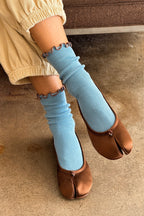 Le Bon Shoppe Ruffled Modal Socks Powder Blue & Brown Edge