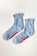 Le Bon Shoppe Ruffled Hugger Crew Socks Periwinkle & Red