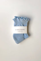Le Bon Shoppe Ruffled Hugger Crew Socks Periwinkle & Red