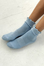 Le Bon Shoppe Ruffled Hugger Crew Socks Periwinkle & Red