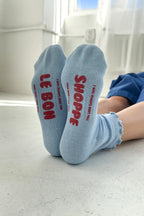 Le Bon Shoppe Ruffled Hugger Crew Socks Periwinkle & Red