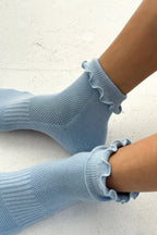 Le Bon Shoppe Ruffled Hugger Crew Socks Periwinkle & Red