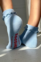 Le Bon Shoppe Ruffled Hugger Crew Socks Periwinkle & Red