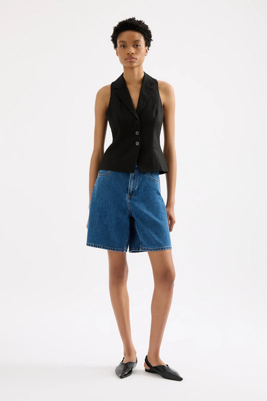 THILDA LINEN VEST | BLACK