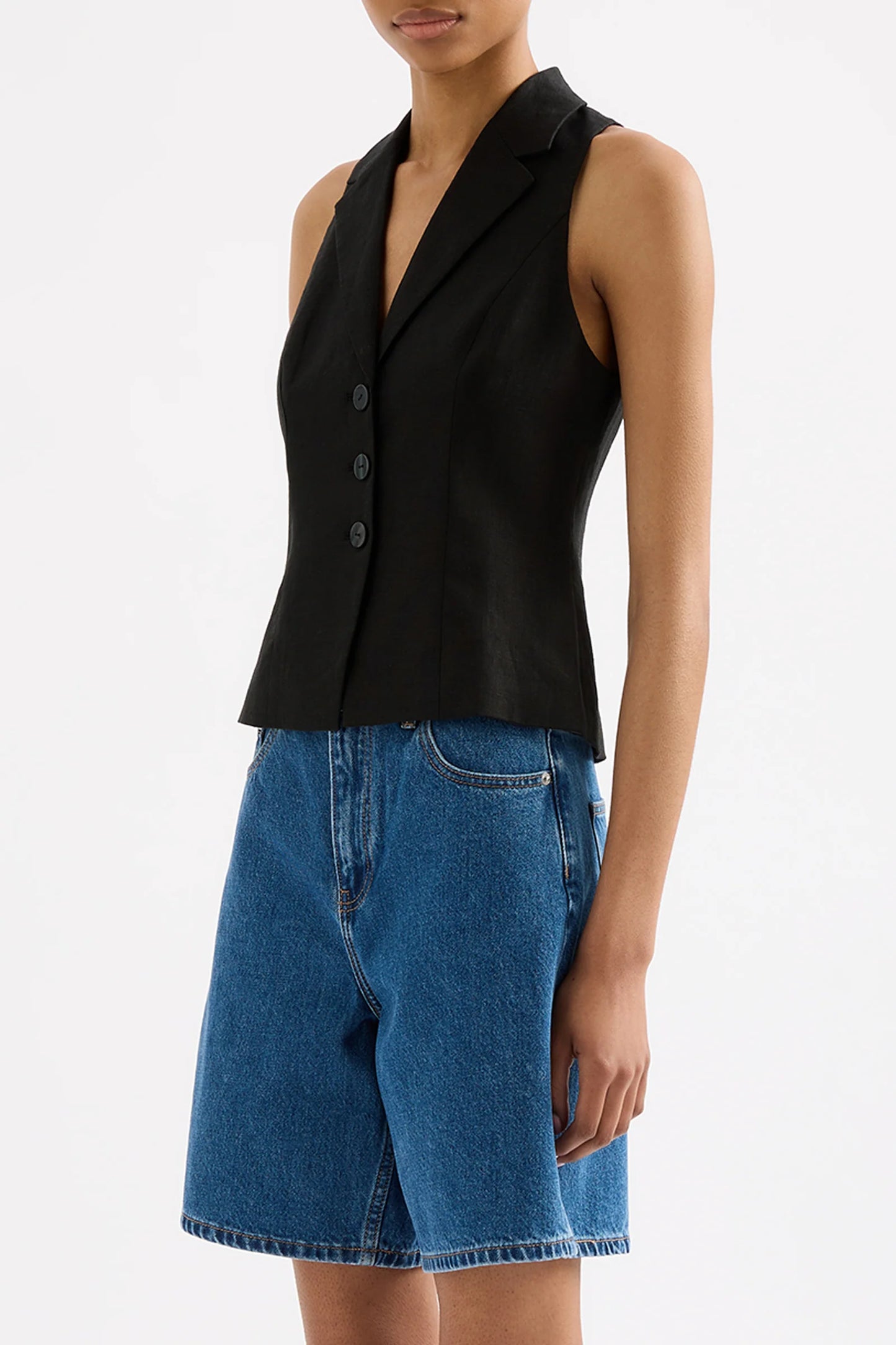 THILDA LINEN VEST | BLACK