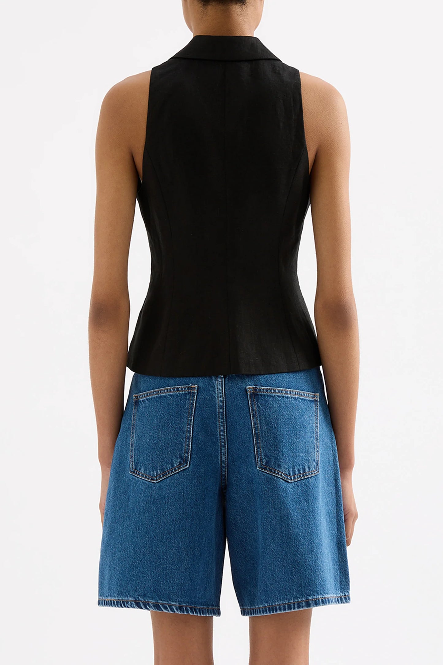 THILDA LINEN VEST | BLACK