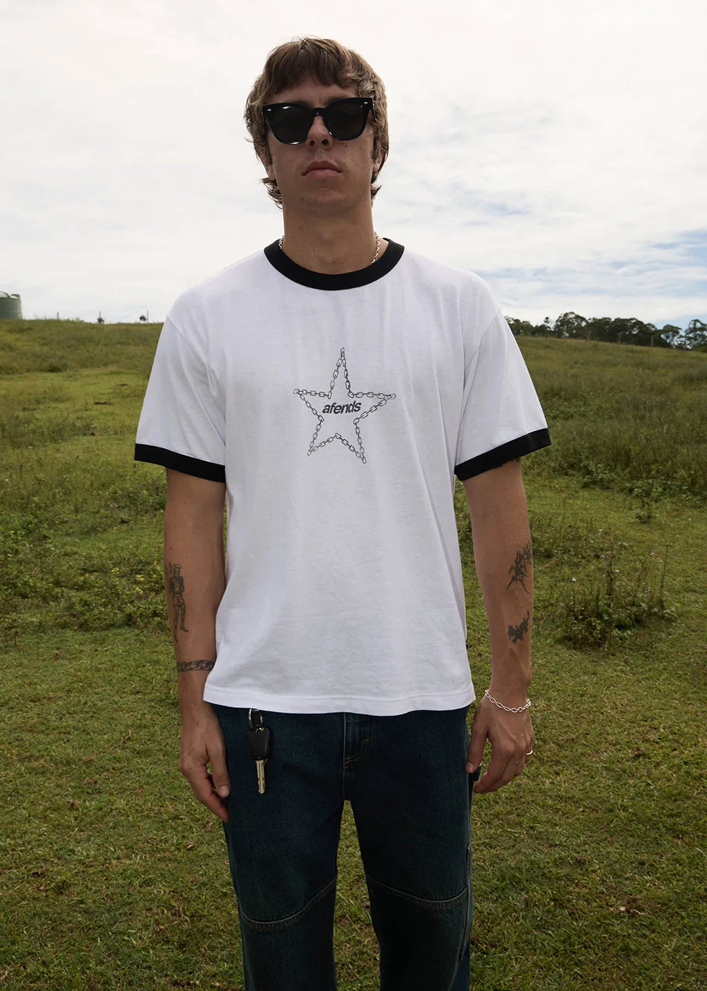 CHAINS BOXY RINGER TEE | WHITE