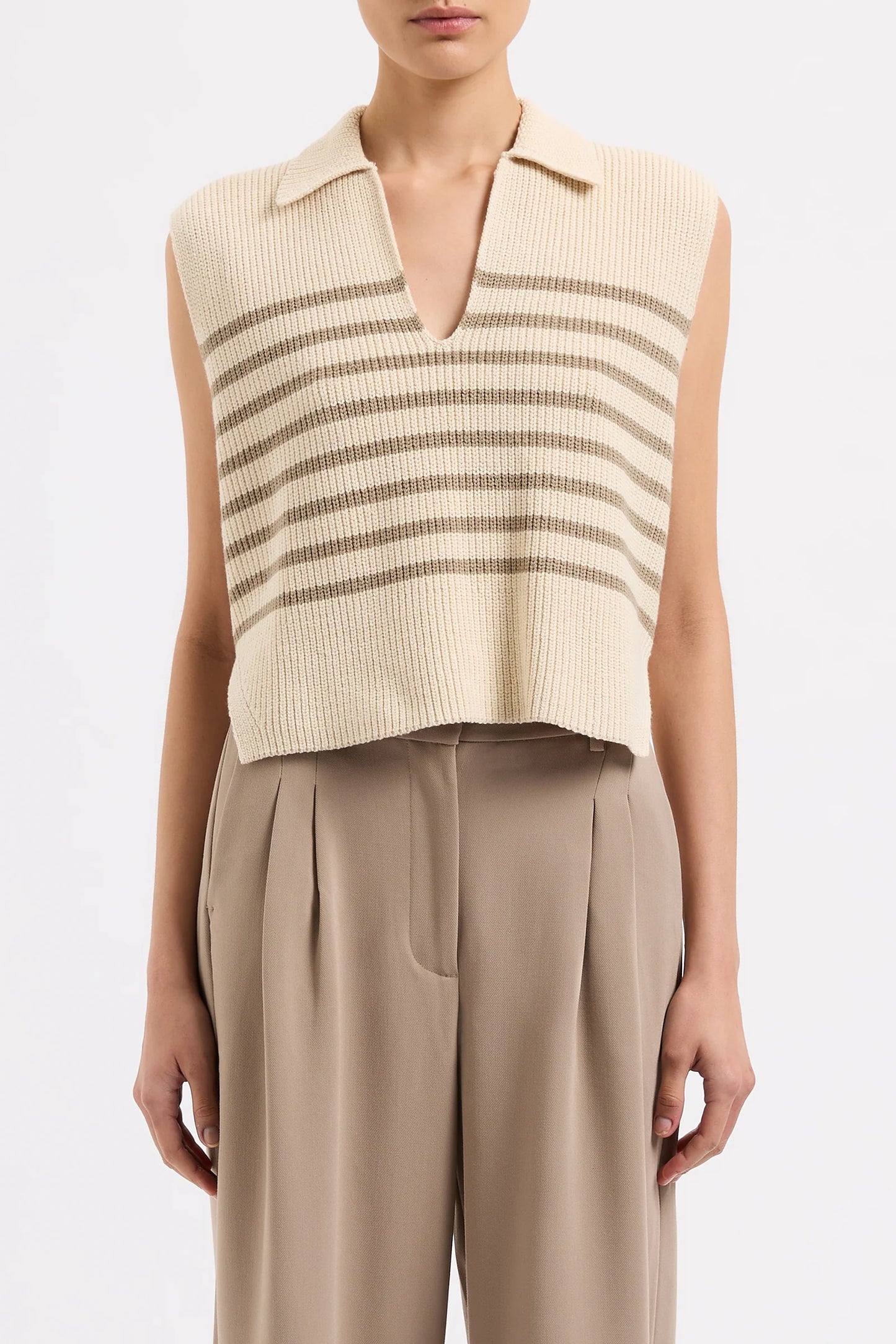 ENES STRIPE KNIT VEST | CHESTNUT STRIPE