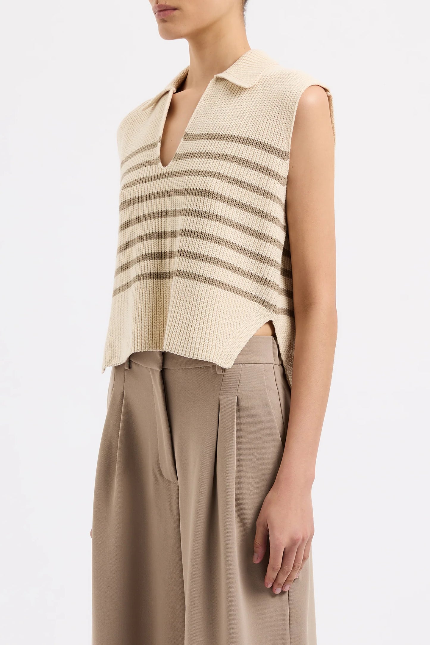 ENES STRIPE KNIT VEST | CHESTNUT STRIPE