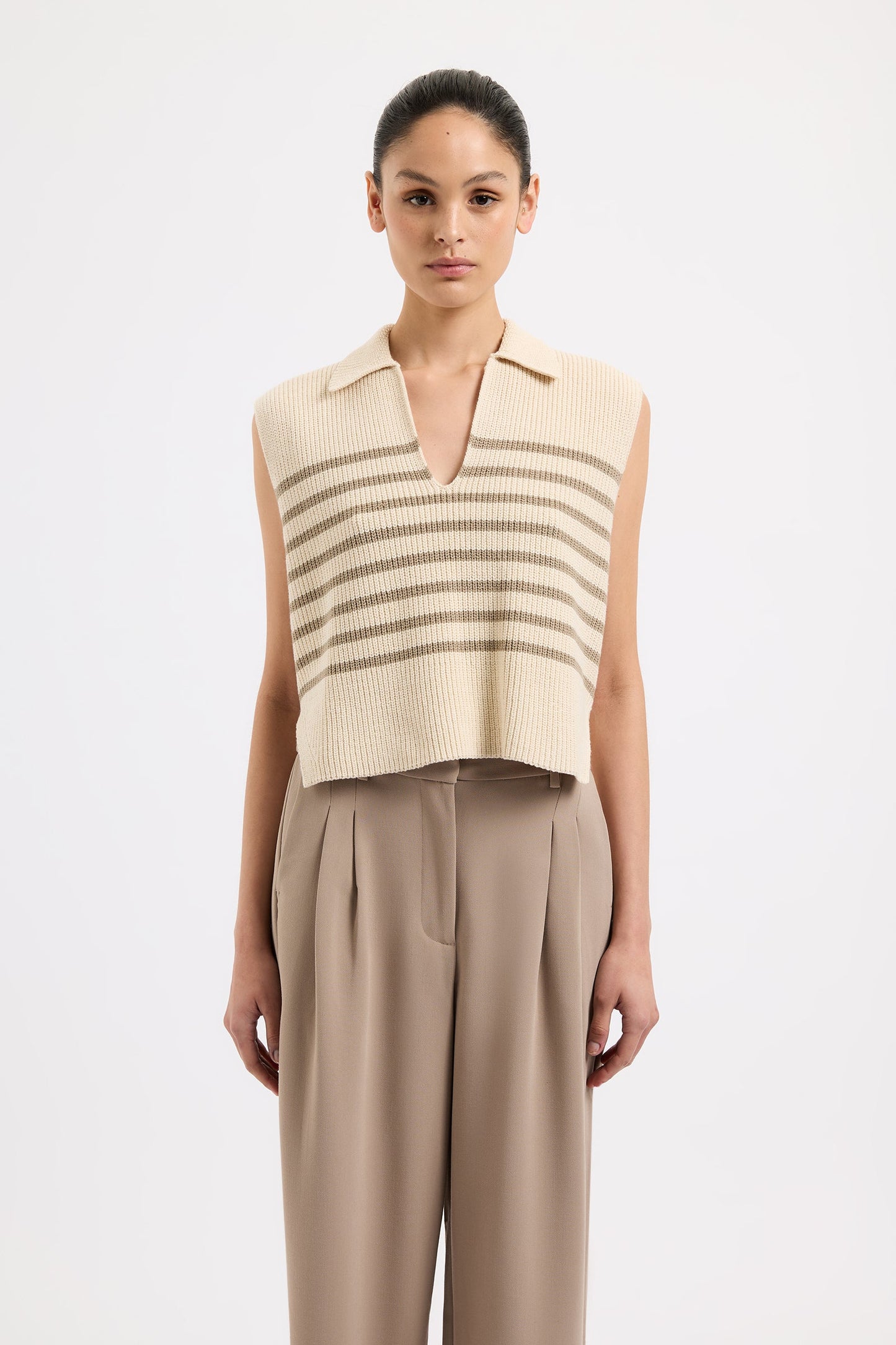 ENES STRIPE KNIT VEST | CHESTNUT STRIPE