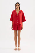 LOUNGE STRIPE LINEN SHIRT | VERMILLION