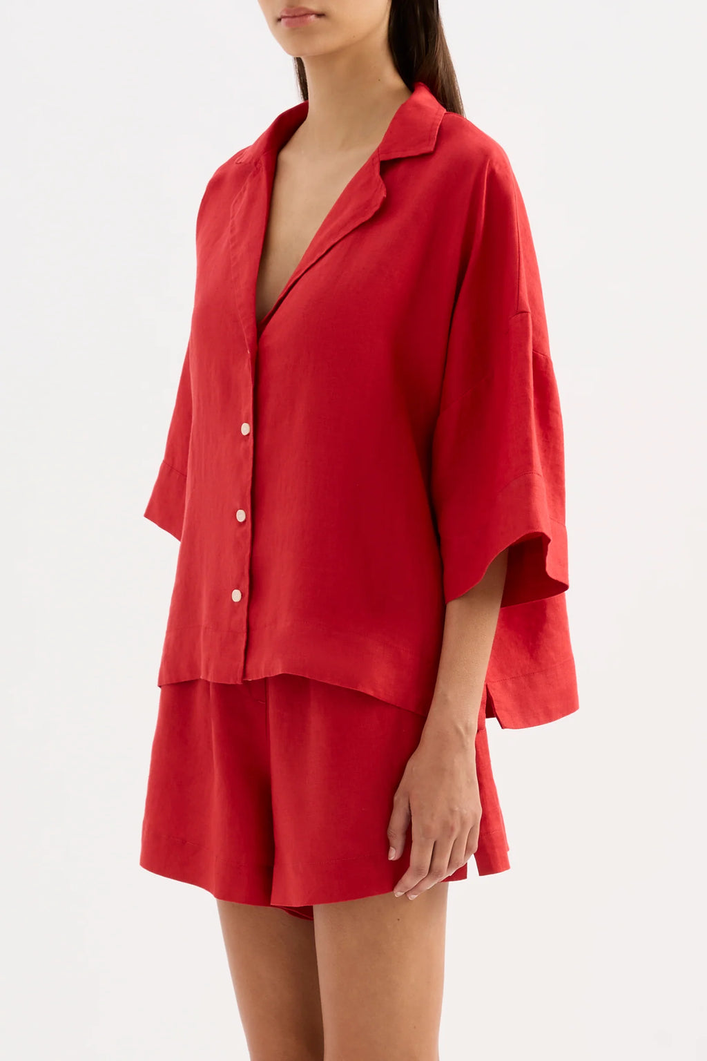 LOUNGE STRIPE LINEN SHIRT | VERMILLION