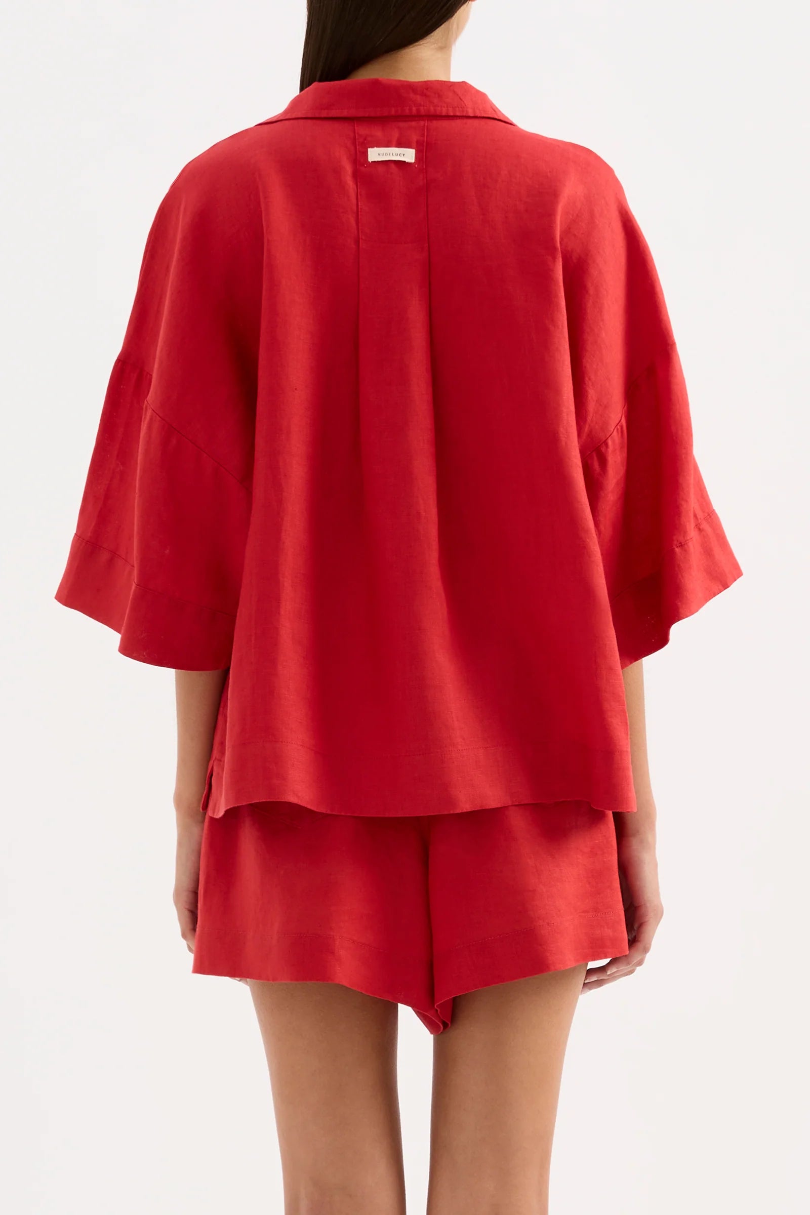 LOUNGE STRIPE LINEN SHIRT | VERMILLION