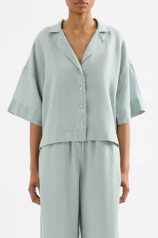 LOUNGE STRIPE LINEN SHIRT | SEAFOAM