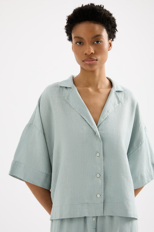 LOUNGE STRIPE LINEN SHIRT | SEAFOAM