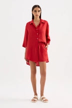 LOUNGE STRIPE LINEN SHORT | VERMILLION