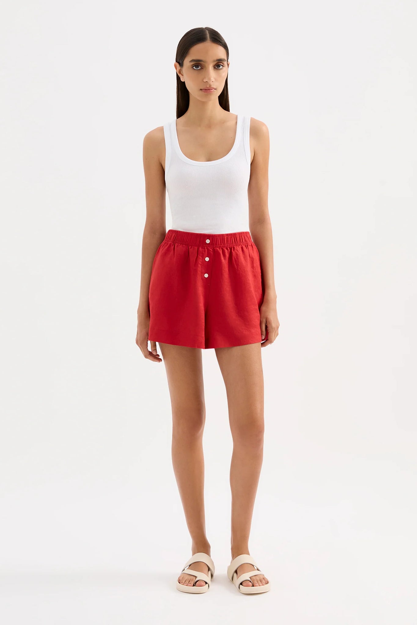 LOUNGE STRIPE LINEN SHORT | VERMILLION