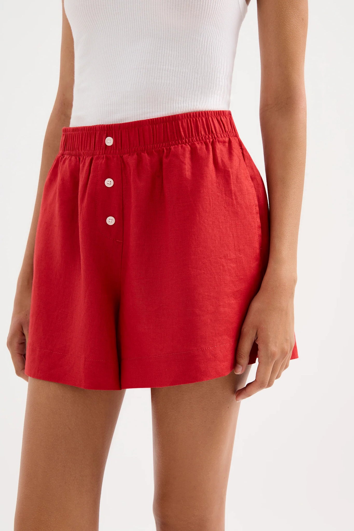 LOUNGE STRIPE LINEN SHORT | VERMILLION