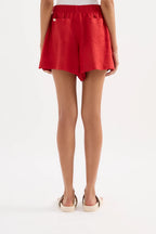 LOUNGE STRIPE LINEN SHORT | VERMILLION