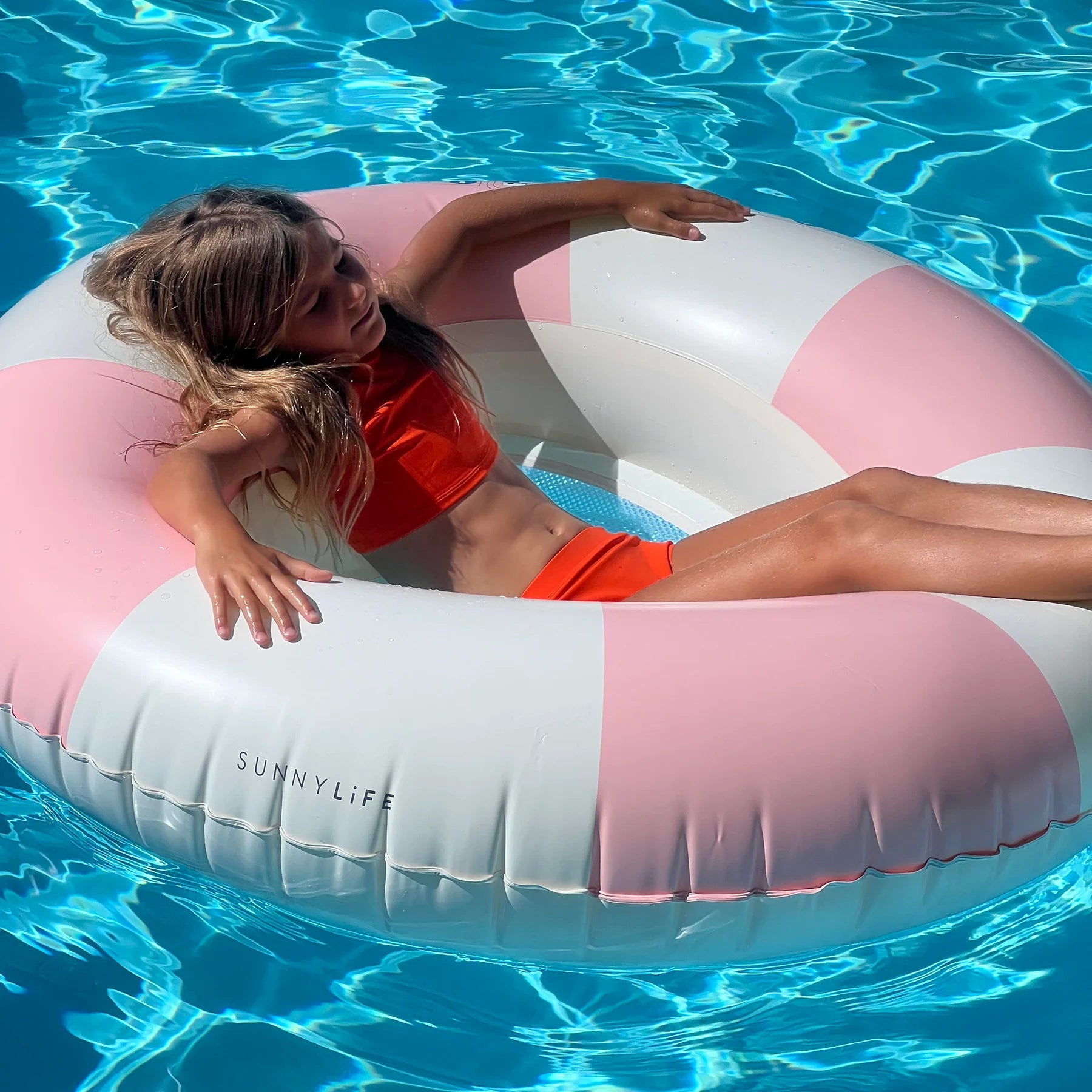 LUXE TUBE POOL RING | STOLE MY HEART PINK STRIPE