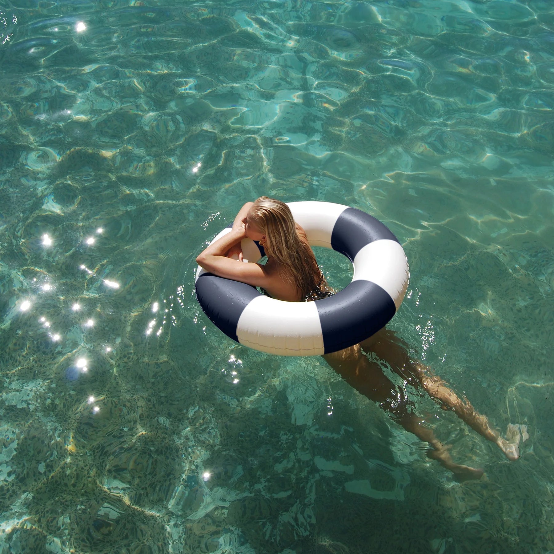 SLIM TUBE POOL RING | NAVY STRIPE